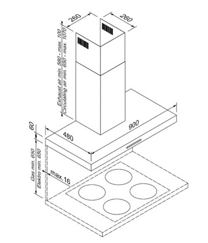 BLAUPUNKT 90CM WALL CANOPY RANGEHOOD MULTI CONTROL (STAINLESS STEEL)