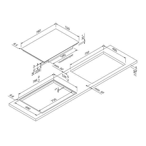Blaupunkt 80cm Induction Cooktop Technical Drawing
